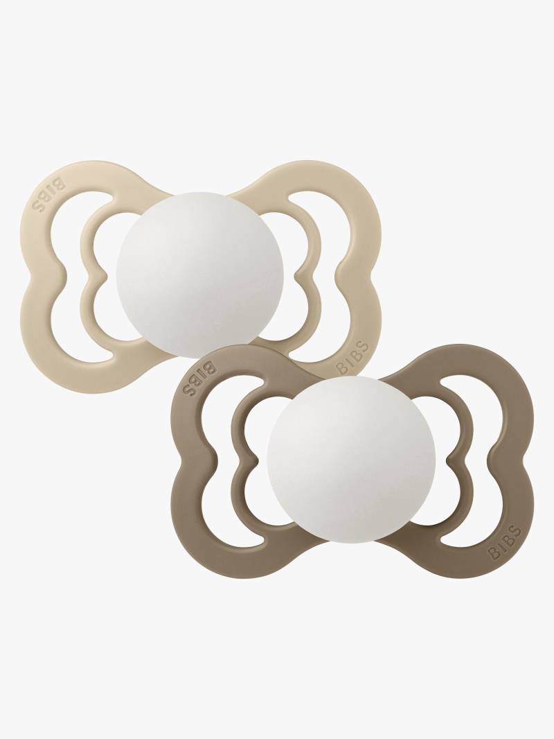 BIBS Supreme Schnuller 2er-Pack Silikon Gr. 2 Symmetrisch, Vanilla Glow/Dark Oak Glow von BIBS