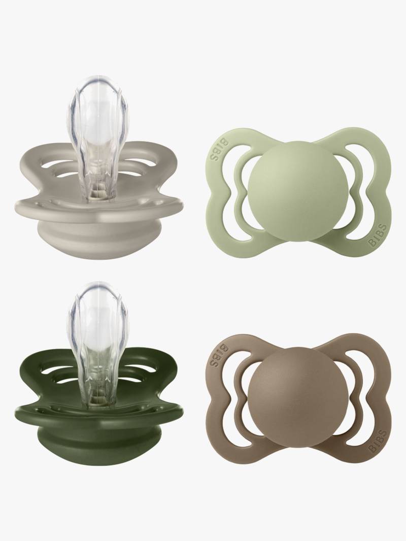 BIBS Supreme Schnuller 4er-Pack Silikon Gr. 1, Sand/Sage/Huntergreen/Dark Oak von BIBS