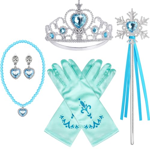 Prinzessin Dress Up Zubehör Prinzessin Krone Tiara für kleine Mädchen Prinzessin Tiara Handschuh Zauberstab Spielzeug Geschenk für 3-6 Mädchen (Eisblau) von BIBUTY