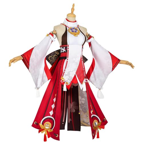 BICOK Spiel Genshin Impact Yae Miko Cosplay Kostüm Frauen Halloween Party Uniform Kleid Full Set Anime Kleid Anzüge mit Perücke für Frauen 101 von BICOK