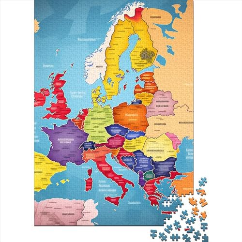Europakarte Puzzle 1000-teilige Schwer Puzzle Spielzeug Pädagogisches Spiel Impossible Herausforderung Spielzeug Für Erwachsene Und Kinder Ab 14 Jahren 1000pcs (75x50cm) von BIDLEAHDV