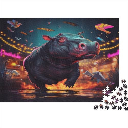 Handsome Nilpferd 1000 Teile, Impossible Puzzle,Geschicklichkeitsspiel Für Die Ganze Familie, Erwachsenenpuzzle Ab 14 Jahren Puzzel 1000pcs (75x50cm) von BIDLEAHDV
