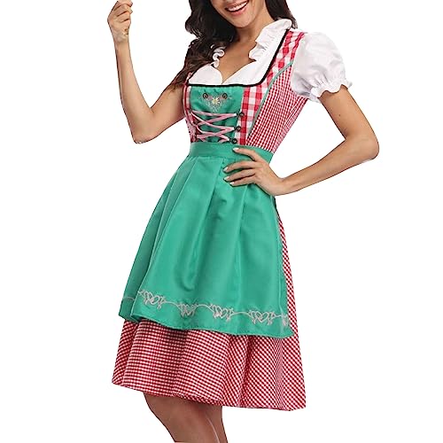 BIEDONGDA Damen Oktoberfest Maid Outfit Bayerische Arbeitskleidung für Kellnerinnen A-Linie Midikleid Traditionelle Festtracht Cosplay Karneval Mottoparty Kleider Schauspielerische Kleidung von BIEDONGDA