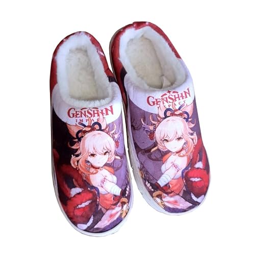 BIEGMAI Anime-Hausschuhe, Spielcharakter, Cosplay-Hausschuhe – Klee/Kamisato Ayaka/Venti, bedruckte Cartoon-Schuhe, Hausschuhe, Plüsch, flauschig, warm, Winter, Freizeitschuhe (Yoimiya von BIEGMAI