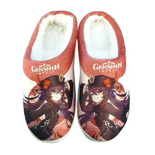 BIEGMAI Anime-Hausschuhe, Spielcharakter, Cosplay-Hausschuhe – Klee/Kamisato Ayaka/Venti bedruckte Cartoon-Schuhe, Hausschuhe, flauschig, warm, Winter, Freizeitschuhe (Hutao, durchschnittliche Größe) von BIEGMAI