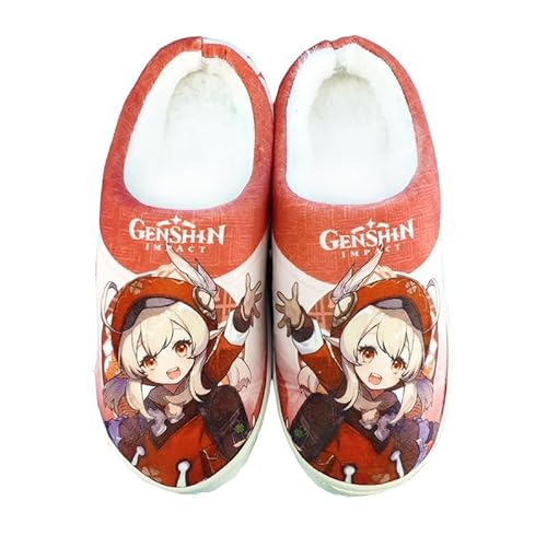 BIEGMAI Anime-Hausschuhe, Spielcharakter, Cosplay-Hausschuhe – Klee/Kamisato Ayaka/Venti bedruckte Cartoon-Schuhe, Hausschuhe, flauschig, warm, Winter, Freizeitschuhe (Klee, durchschnittliche Größe) von BIEGMAI