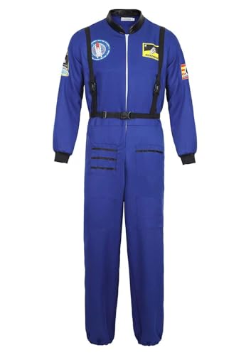BIEGMAI Astronauten-Kostüm für Erwachsene, Premium-Spaceman-Overall, realistischer Weltraumanzug für Halloween, Cosplay, Motto-Partys, Dress-up-Events (Blau, L) von BIEGMAI