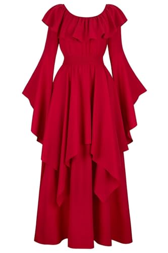 BIEGMAI Damen Deluxe Renaissance Mittelalter Kleid - Langes Kleid im irischen viktorianischen Vintage-Stil, perfekt für Cosplay & Themen-Events (6701wine Red, XXL) von BIEGMAI