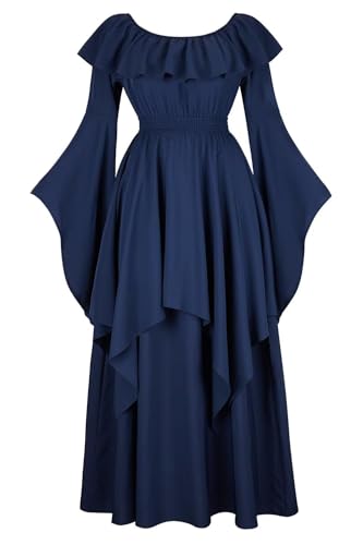 BIEGMAI Damen Deluxe Renaissance Mittelalter Kleid - Langes Kleid im irischen viktorianischen Vintage-Stil Perfekt für Cosplay & Themen-Events (6701dark blue, XL) von BIEGMAI