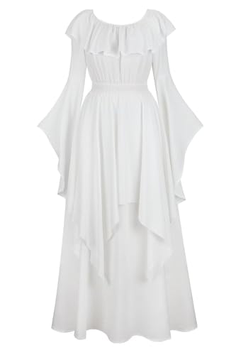 BIEGMAI Damen Deluxe Renaissance Mittelalter Kleid - Langes Kleid im irischen viktorianischen Vintage-Stil Perfekt für Cosplay & Themen-Events (6701whte, XS) von BIEGMAI