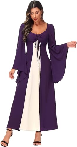 BIEGMAI Damen Mittelalter Renaissance Kurzarm Kleid | Deluxe Viktorianisches Irisches Überkleid - Vintage Cosplay Halloween Mottoparty Kostüm (Violett, S) von BIEGMAI