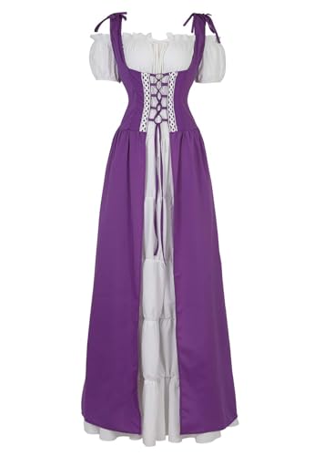 BIEGMAI Damen Renaissance Mittelalter Kleid Deluxe Irisches Kleid Viktorianischen Vintage Stil Cosplay Halloween Motto Party (Lila, S) von BIEGMAI