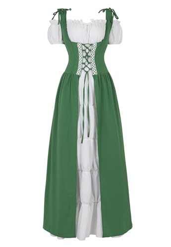 BIEGMAI Damen Renaissance Mittelalter Kleid Deluxe Irisches Kleid | Viktorianischer Vintage-Stil für Cosplay Halloween Mottoparty (Grün, S) von BIEGMAI
