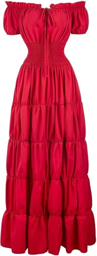 BIEGMAI Damen Renaissance Mittelalter Kleid Kurzarm Irisches Kleid Deluxe Viktorianischen Vintage Stil Cosplay Halloween Party (Cranberry Red, XS) von BIEGMAI