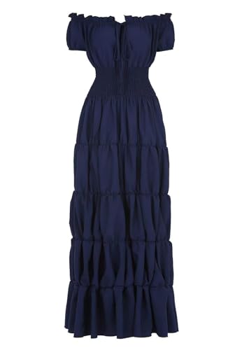 BIEGMAI Damen Renaissance Mittelalter Kleid Kurzarm Irisches Kleid Deluxe Viktorianischen Vintage Stil Cosplay Halloween Party (Dunkelblau, S) von BIEGMAI