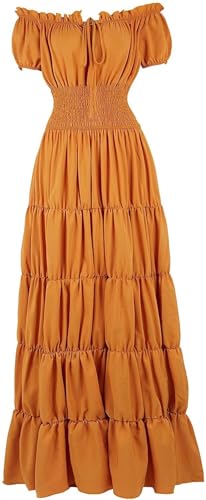 BIEGMAI Damen Renaissance Mittelalter Kleid Kurzarm Irisches Kleid Deluxe Viktorianischen Vintage Stil Cosplay Halloween Party (Kurkuma, M) von BIEGMAI