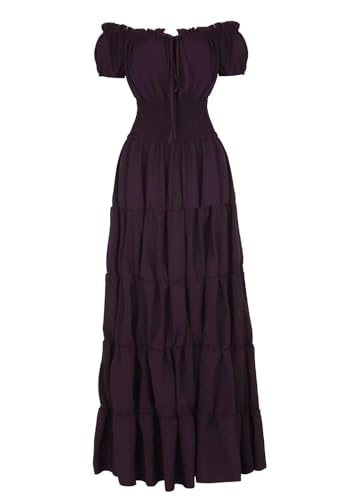 BIEGMAI Damen Renaissance Mittelalter Kleid Kurzarm Irisches Kleid Deluxe Viktorianischen Vintage Stil Cosplay Halloween Party (Lila, M) von BIEGMAI
