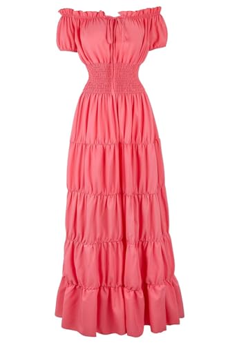 BIEGMAI Damen Renaissance Mittelalter Kleid Kurzarm Irisches Kleid Deluxe Viktorianischen Vintage Stil Cosplay Halloween Party (Rosa, XXL) von BIEGMAI