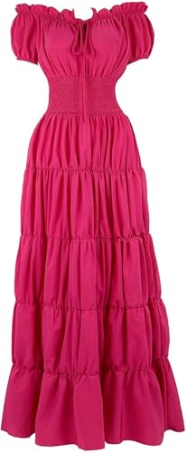 BIEGMAI Damen Renaissance Mittelalter Kleid Kurzarm Irisches Kleid Deluxe Viktorianischen Vintage Stil Cosplay Halloween Party (Rose Red, XS) von BIEGMAI