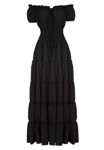 BIEGMAI Damen Renaissance Mittelalter Kleid Kurzarm Irisches Kleid Deluxe Viktorianischen Vintage Stil Cosplay Halloween Party (Schwarz, M) von BIEGMAI