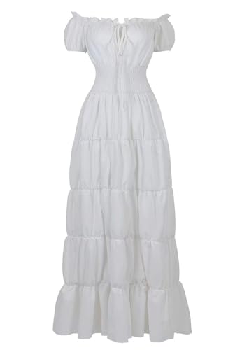 BIEGMAI Damen Renaissance Mittelalter Kleid Kurzarm Irisches Kleid Deluxe Viktorianischen Vintage Stil Cosplay Halloween Party (Weiß, XL) von BIEGMAI