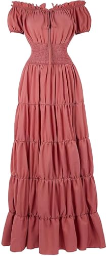 BIEGMAI Damen Renaissance Mittelalter Kleid Kurzarm Irisches Kleid Deluxe Viktorianischen Vintage Stil Cosplay Halloween Party (Ziegelrot, L) von BIEGMAI