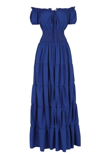 BIEGMAI Damen Renaissance Mittelalter Kleid Kurzarm Irisches Kleid Deluxe Viktorianischen Vintage Stil für Cosplay Halloween Party (Blau, 3XL) von BIEGMAI