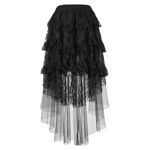 BIEGMAI Damen Viktorianischer Steampunk Langer Rock Verstellbare Rüschen Gothic Vintage Stil Perfekt für Halloween Outfit Mittelalter Vampir Kostüm (6523 Black, S) von BIEGMAI