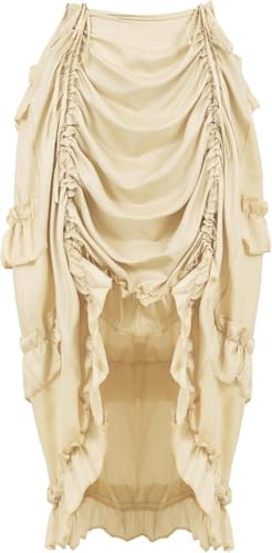 BIEGMAI Damen Viktorianischer Steampunk Langer Rock - Verstellbare Rüschen Gothic Vintage Stil Perfekt für Halloween Outfit Mittelalter Vampir Kostüm (Apricot, 7XL) von BIEGMAI