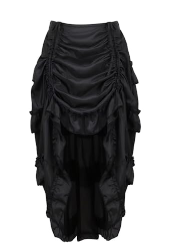 BIEGMAI Damen Viktorianischer Steampunk Langer Rock - Verstellbare Rüschen Gothic Vintage Stil Perfekt für Halloween Outfit Mittelalter Vampir Kostüm (Black6388, 7XL) von BIEGMAI