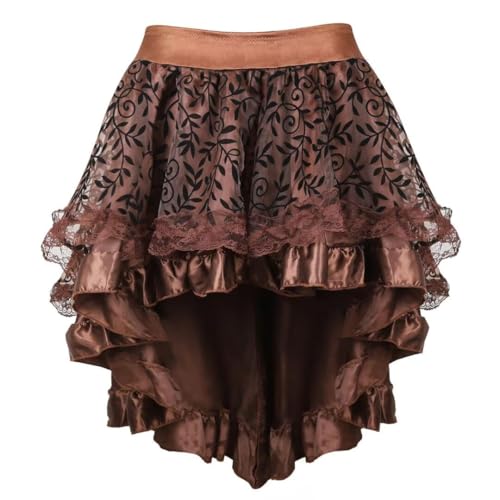 BIEGMAI Damen Viktorianischer Steampunk Langer Rock - Verstellbare Rüschen Gothic Vintage Stil Perfekt für Halloween Outfit Mittelalter Vampir Kostüm (Braun, 5XL) von BIEGMAI