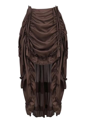 BIEGMAI Damen Viktorianischer Steampunk Langer Rock - Verstellbare Rüschen Gothic Vintage Stil Perfekt für Halloween Outfit Mittelalter Vampir Kostüm (Brown6388, 7XL) von BIEGMAI