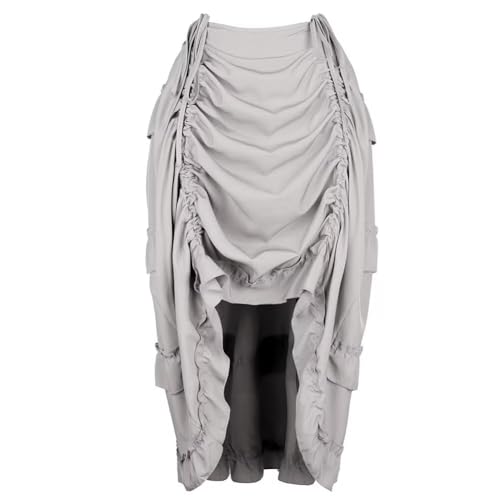 BIEGMAI Damen Viktorianischer Steampunk Langer Rock - Verstellbare Rüschen Gothic Vintage Stil Perfekt für Halloween Outfit Mittelalter Vampir Kostüm (Grau, XS) von BIEGMAI