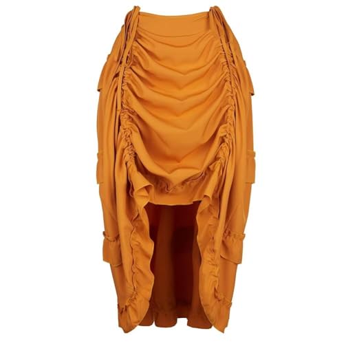 BIEGMAI Damen Viktorianischer Steampunk Langer Rock Verstellbare Rüschen Gothic Vintage Stil Perfekt für Halloween Outfit Mittelalter Vampir Kostüm (Kurkuma, M) von BIEGMAI