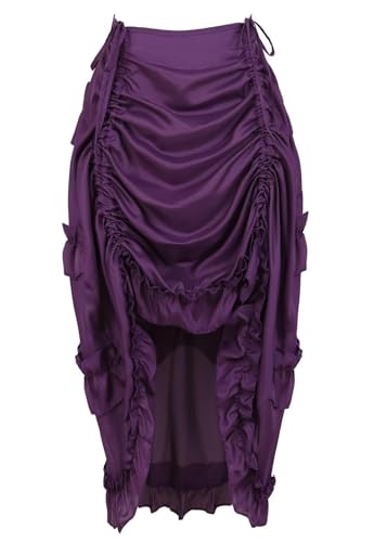 BIEGMAI Damen Viktorianischer Steampunk Langer Rock Verstellbare Rüschen Gothic Vintage Stil Perfekt für Halloween Outfit Mittelalter Vampir Kostüm (Lila, L) von BIEGMAI