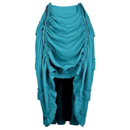 BIEGMAI Damen Viktorianischer Steampunk Langer Rock - Verstellbare Rüschen Gothic Vintage Stil Perfekt für Halloween Outfit Mittelalter Vampir Kostüm (Seeblau, 5XL) von BIEGMAI