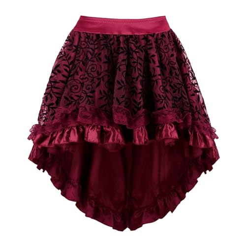 BIEGMAI Damen Viktorianischer Steampunk Langer Rock - Verstellbare Rüschen Gothic Vintage Stil Perfekt für Halloween Outfit Mittelalter Vampir Kostüm (Weinrot, XL) von BIEGMAI
