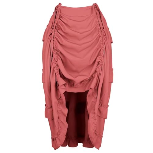 BIEGMAI Damen Viktorianischer Steampunk Langer Rock - Verstellbare Rüschen Gothic Vintage Stil Perfekt für Halloween Outfit Mittelalter Vampir Kostüm (Ziegelrot, XL) von BIEGMAI