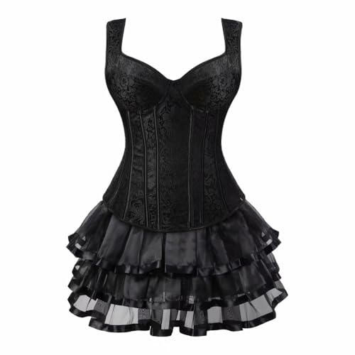 BIEGMAI Halloween-Kostüme für Damen, Übergröße, Baskisches Bustier, Korsett-Oberteil und Tutu-Rock, Set | Festliches Party-Outfit (Schwarz, 6XL) von BIEGMAI