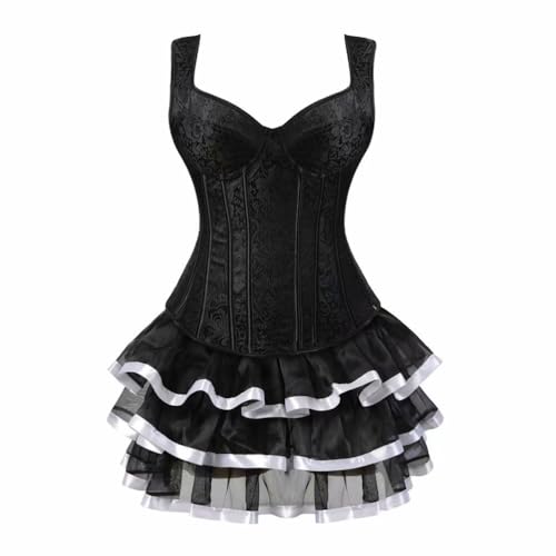 BIEGMAI Halloween-Kostüme für Damen, Übergröße, Baskisches Bustier, Korsett-Oberteil und Tutu-Rock, festliches Party-Outfit (Schwarzweiß, Größe 3XL) von BIEGMAI
