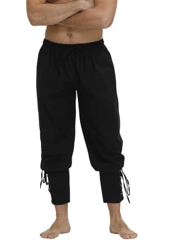 BIEGMAI Herren Mittelalterliche Piratenhose – Knöchelband-Design für Wikinger Navigator, Renaissance, Cosplay, historische Nachstellung & Kostüm (Schwarz, L) von BIEGMAI