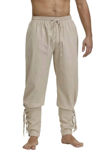 BIEGMAI Herren Mittelalterliche Piratenhose – Knöchelband-Design für Wikinger Navigator, Renaissance, Cosplay, historische Nachstellung & Kostüm (Weiß, S) von BIEGMAI