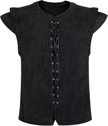BIEGMAI Herren Mittelalterliche Piratenweste – Renaissance Gothic Viktorianische Steampunk Wikingerweste, Retro-Schnürdesign für Halloween, Cosplay und tägliche Kostüm-Outfits (Black53001, 3XL) von BIEGMAI