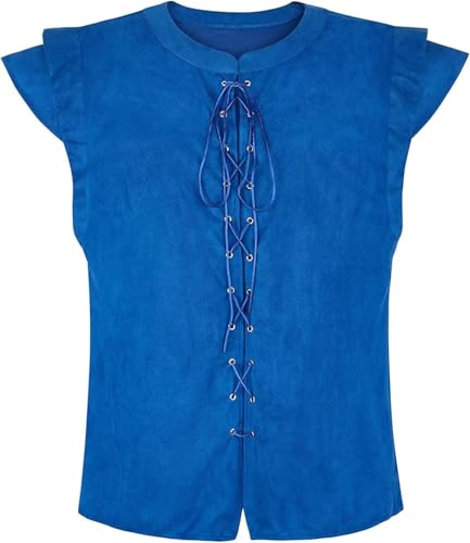 BIEGMAI Herren Mittelalterliche Piratenweste – Renaissance Gothic Viktorianische Steampunk Wikingerweste, Retro-Schnürdesign für Halloween, Cosplay und tägliche Kostüm-Outfits (Blue53001, M) von BIEGMAI