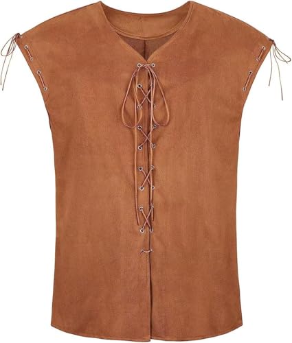 BIEGMAI Herren Schnürweste Mittelalter Weste Pirat Wikinger Gothic Viktorianische Renaissance Steampunk Retro Weste für Halloween Cosplay (Brown53002, 3XL) von BIEGMAI