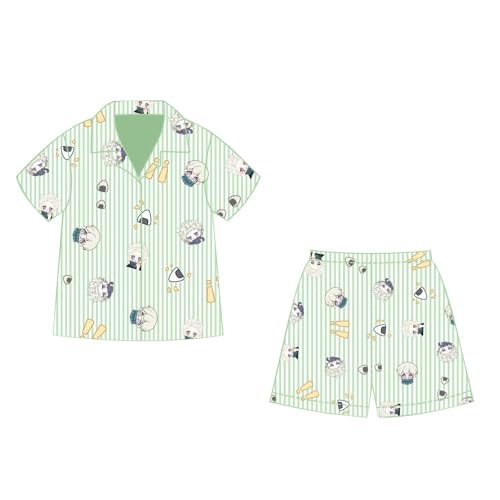 BIEGMAI Itadori Yuji Pyjama Shorts Shirt Lange Hosen Pjs Sets Kawaii Kurzarm Sommer Pyjama Anime Inumaki Toge Cartoon Cardigan Homewear Nachtwäsche 3 Stück Set (Inumaki Toge 2 Stück, L) von BIEGMAI