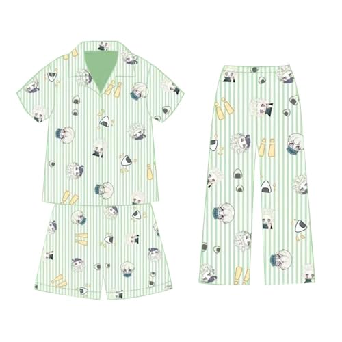 BIEGMAI Itadori Yuji Pyjama Shorts Shirt Lange Hosen Pjs Sets Kawaii Kurzarm Sommer Pyjama Anime Inumaki Toge Cartoon Cardigan Homewear Nachtwäsche 3 Stück Set (Inumaki Toge 3 Stück, M) von BIEGMAI
