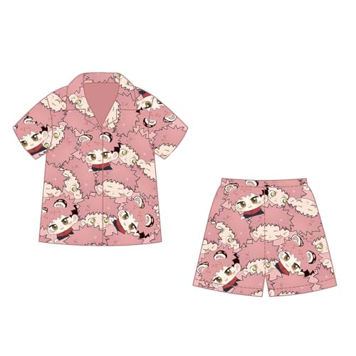 BIEGMAI Itadori Yuji Pyjama Shorts Shirt Lange Hosen Pjs Sets Kawaii Kurzarm Sommer Pyjama Anime Inumaki Toge Cartoon Cardigan Homewear Nachtwäsche 3-teiliges Set (Yuji 2 Stück, M) von BIEGMAI