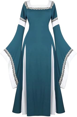 BIEGMAI Langes Damenkleid Mittelalter Deluxe Renaissance Kleid im irischen Vintage viktorianischen Stil für Cosplay, Halloween, formelle Anlässe (Dunkelgrün, L) von BIEGMAI