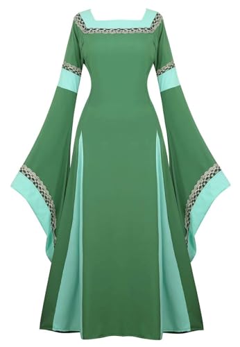 BIEGMAI Langes Damenkleid Mittelalter - Deluxe Renaissance Kleid im irischen Vintage viktorianischen Stil für Cosplay, Halloween, formelle Anlässe (Grün, XXL) von BIEGMAI